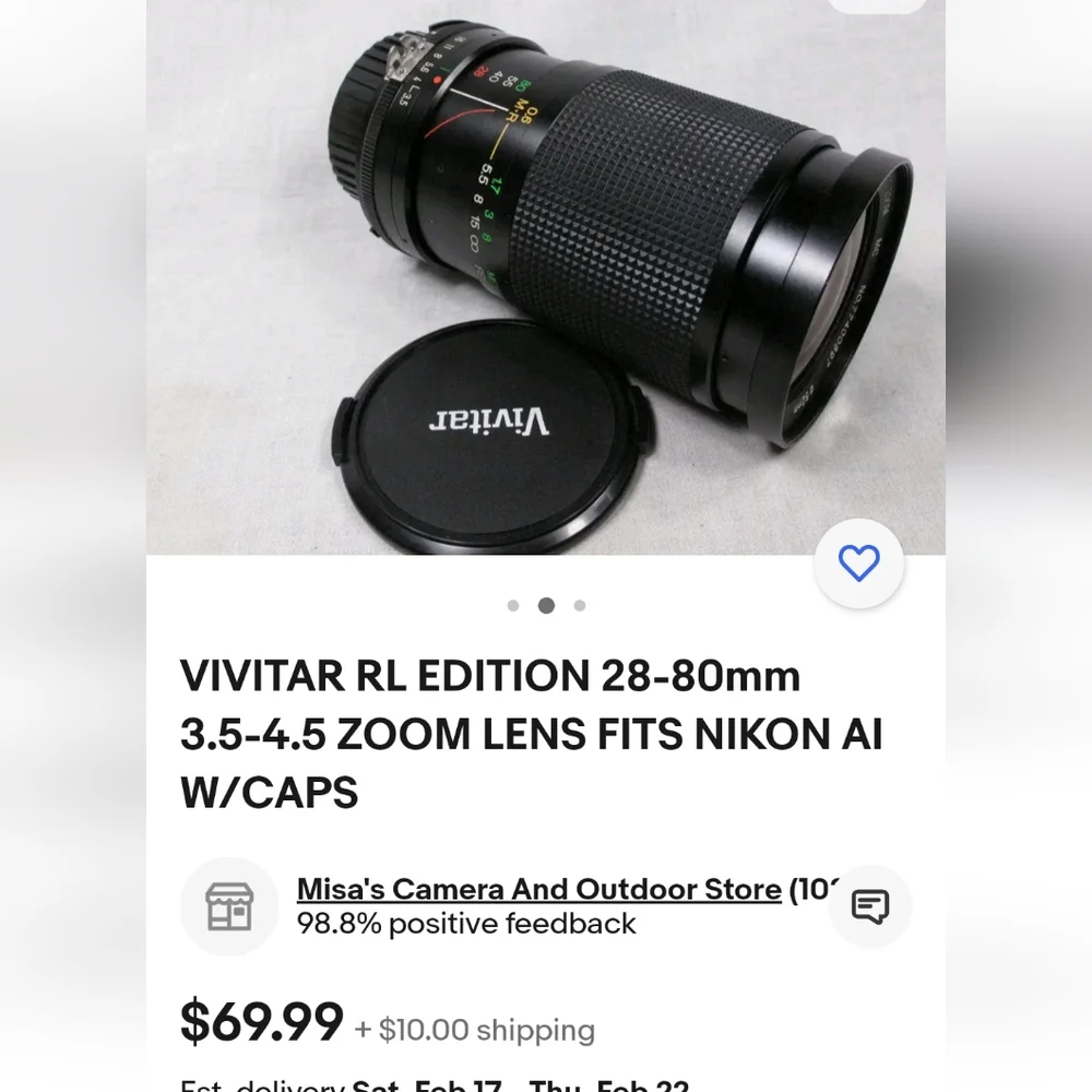 VIVITAR RL EDITION 28-80mm3.5-4.5 ZOOM LENS FITS NIKON Al